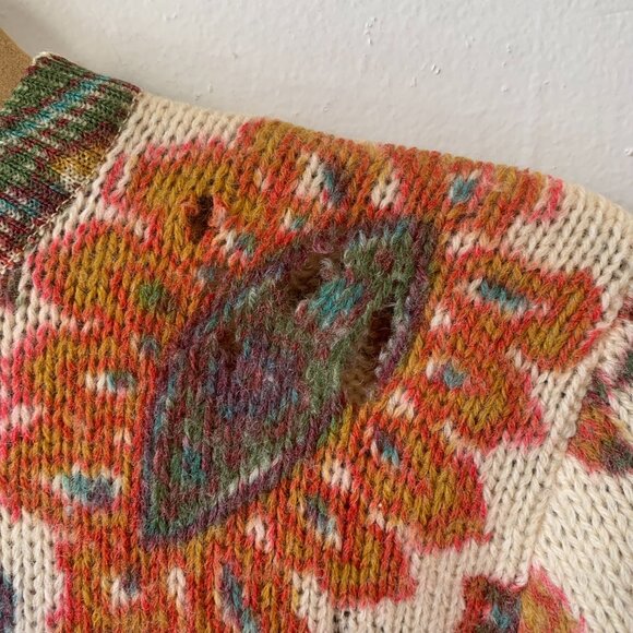 Vtg 50s Jane Irwill Wool Knit Cardigan Brown Floral Granny Cottagecore Sweater - Picture 8 of 8